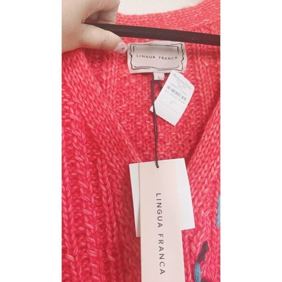 Lingua Franca - Embroidered Cable-knit Alpaca  Wool-blend Cardigan Coral Large - Picture 7 of 10